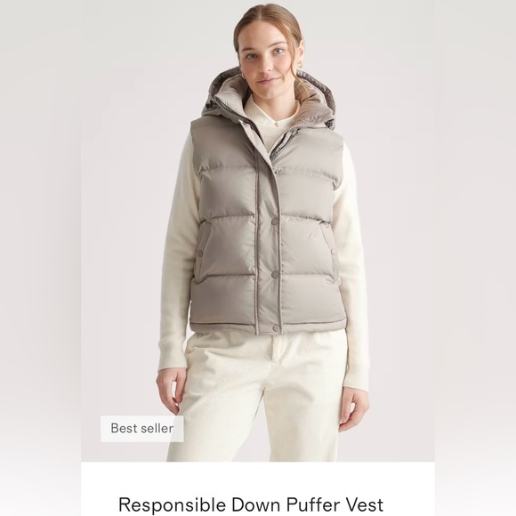 Quince Responsible Hooded Blue down filled Puffer Vest - Picture 11 of 12